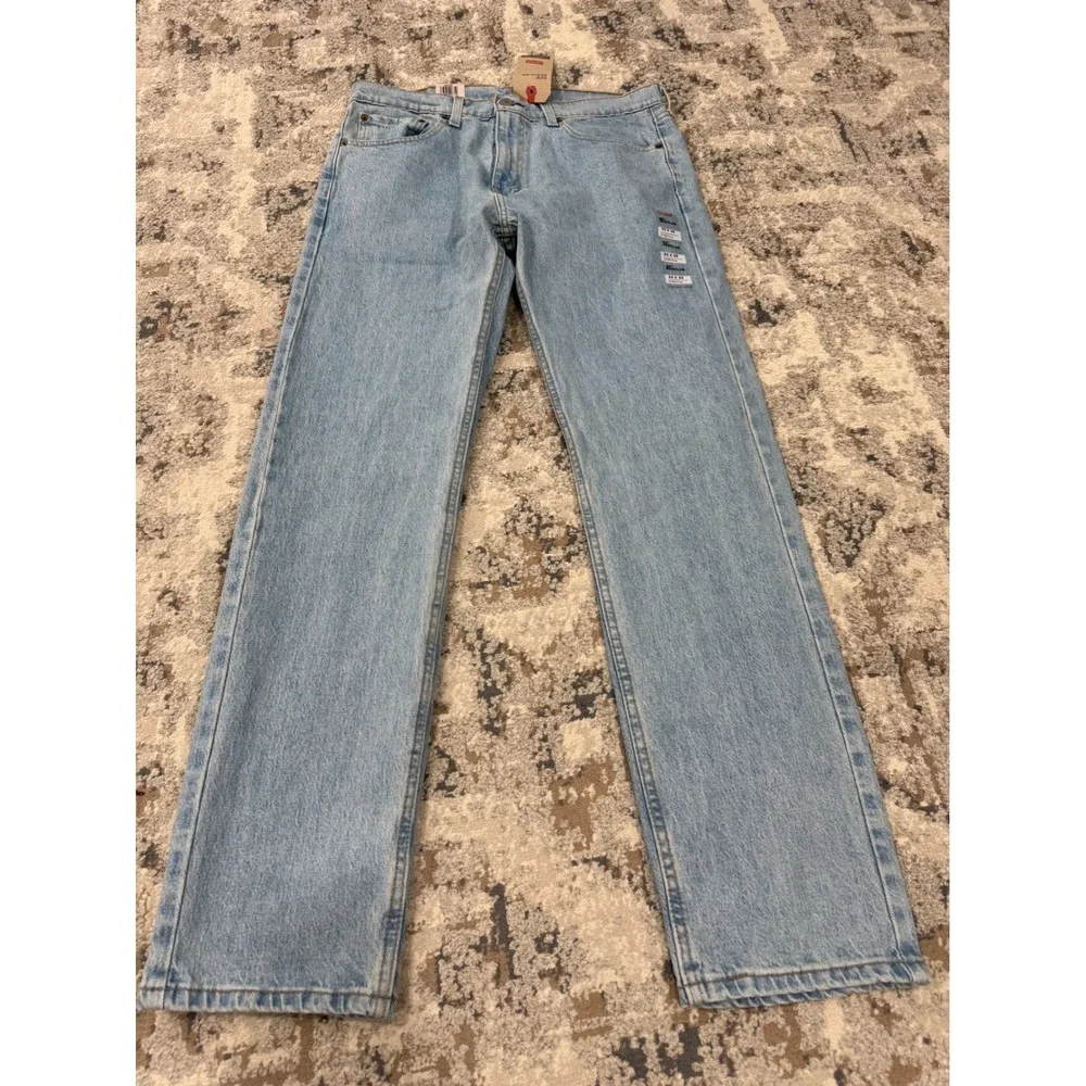Levis 505 Regular Fit Stretch Jeans Mens 33x32 Light Wash Blue Straight Leg NEW